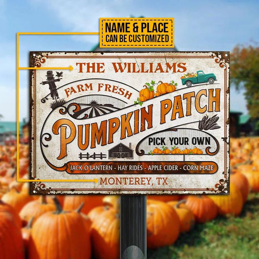 uni Farm Fresh Pumpkin Patch Rectangle Metal Sign Custom Name And Place