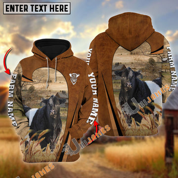 Uni Personalized Name, Farm Name Belted Galloway Premium Brown Pattern Hoodie