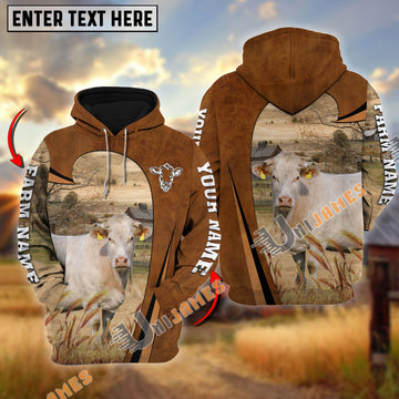 Uni Personalized Name, Farm Name Charolais Premium Brown Pattern Hoodie