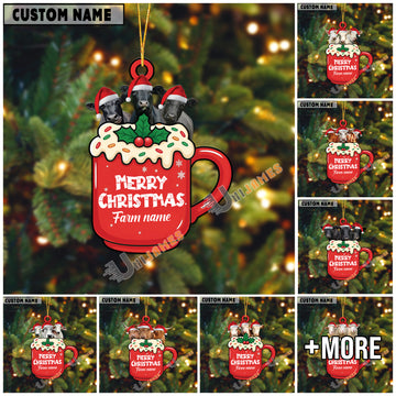 Uni Personalized Merry Christmas Farm Mug Cow Acrylic Ornament (14 Breed Options)