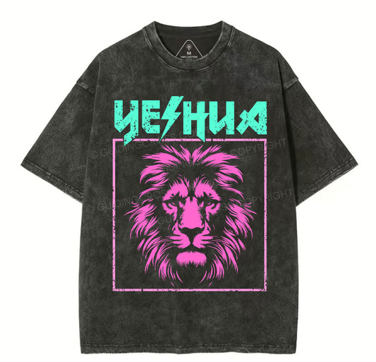 Yeshua Lion Christian Washed T-Shirt Sale - GuidingCross