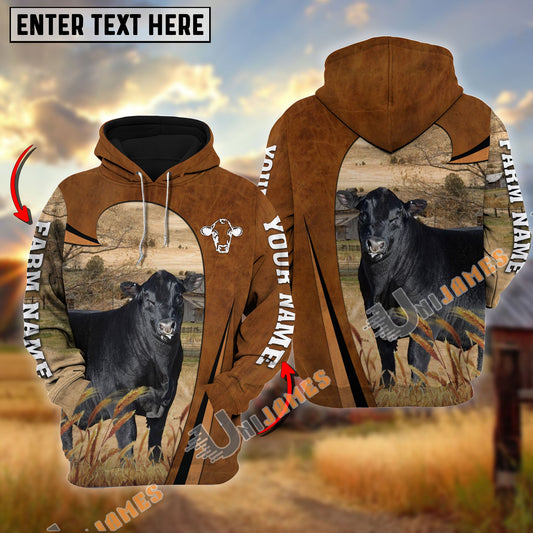 Uni Personalized Name, Farm Name Black Maine-Anjou Premium Brown Pattern Hoodie