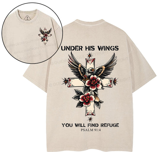 Under His Wings You Will Find Refuge Christian Washed TShirt