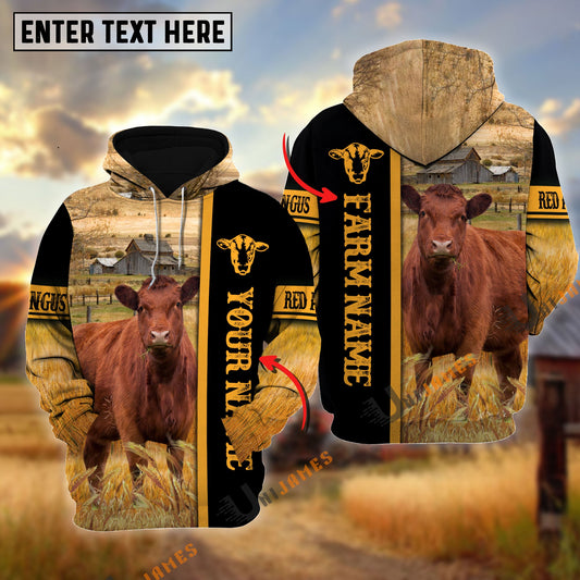 Uni Red Angus Autumn Farming Personalized Name, Farm Name 3D Hoodie