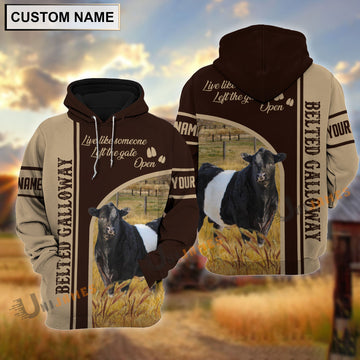 Uni Personalized Name Belted Galloway Live Like Someone Left The Gate 3D Shirt