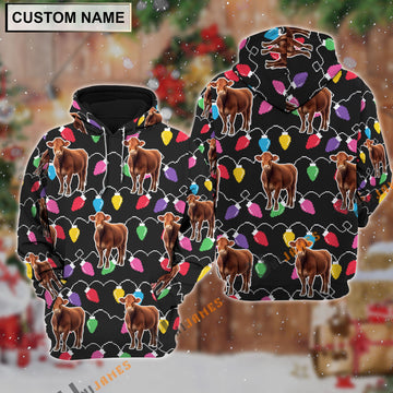 Uni Red Angus Christmas Led Light Personalized Name 3D Hoodie