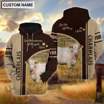 Uni Personalized Name Charolais Live Like Someone Left The Gate 3D Shirt