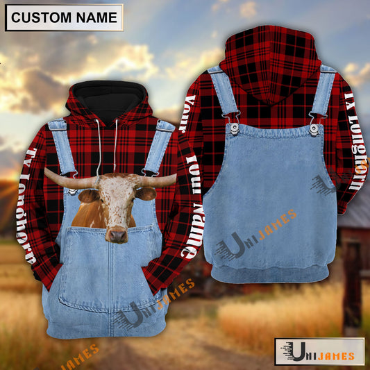 Uni Texas Longhorn Red Jeans Pattern Personalized Name 3D Hoodie