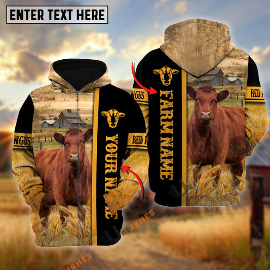 Uni Red Angus Autumn Farming Personalized Name, Farm Name 3D Hoodie