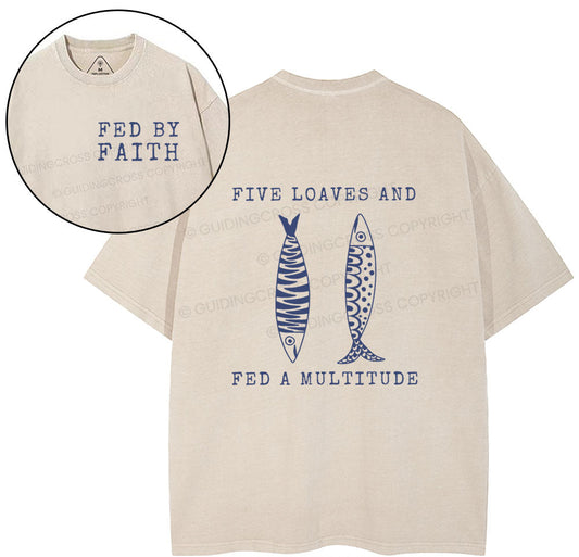 Five Loaves Two Fish Christian Washed T-Shirt Sale - GuidingCross