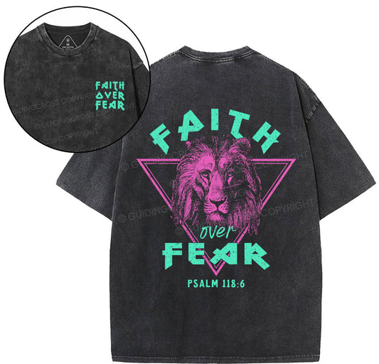 Faith Over Fear Lion Christian Washed T-Shirt Sale - GuidingCross