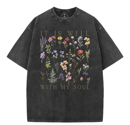It Is Well With My Soul Christian Washed T-Shirt Sale - GuidingCross