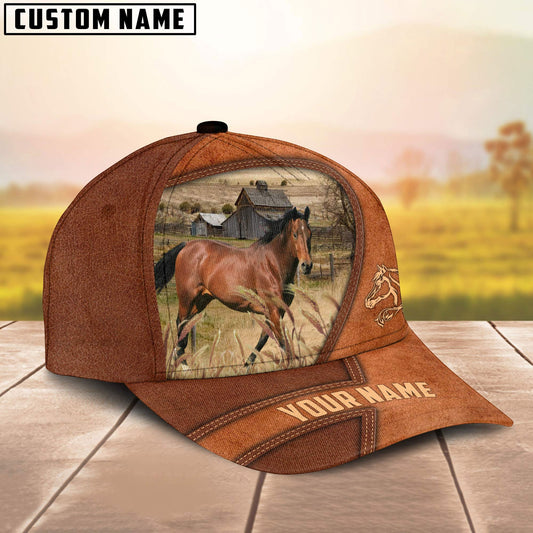 Uni Horse Customized Name Brown Leather Pattern Cap