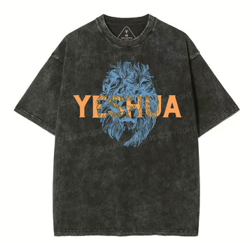 Lion And Yeshua Christian Washed TShirt