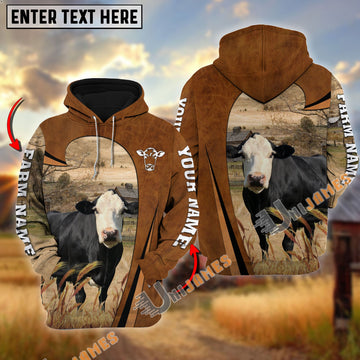 Uni Personalized Name, Farm Name Black Baldy Premium Brown Pattern Hoodie