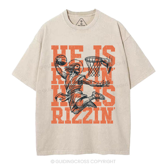 He Is Rizzin Christian Washed T-Shirt Sale - GuidingCross