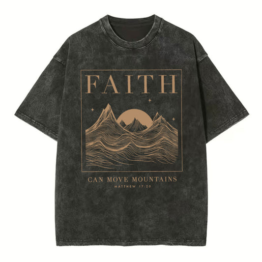 Faith Can Move Mountain Christian Washed T-Shirt Sale - GuidingCross