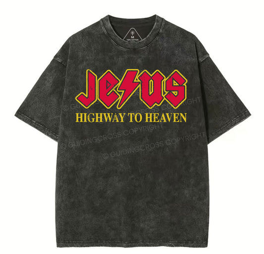 Jesus Highway To Heaven Christian Washed T-Shirt Sale - GuidingCross