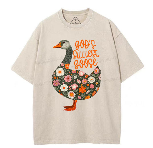 God's Silliest Goose Floral Christian Washed T-Shirt Sale - GuidingCross
