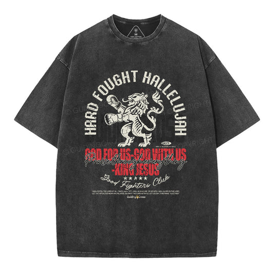 Hard Fought Hallelujah Boxing Lion Christian Washed TShirt
