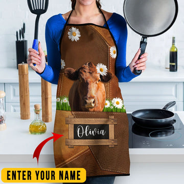 Uni Personalized Name Red Angus Cattle All Over Printed 3D Apron
