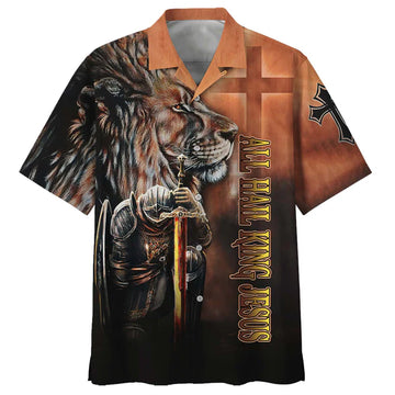 UniJames All Hail King Jesus And Lion Hawaiian Shirt - Best Hawaiian Shirts - Christian Hawaiian Shirt