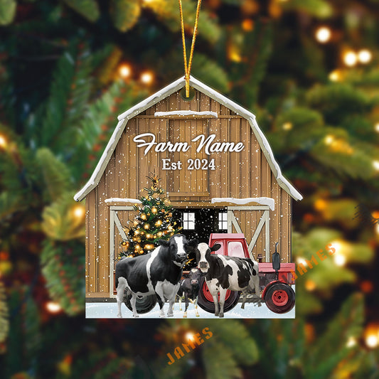 Uni Holstein Christmas Ranch Custom Shape Acrylic Ornament