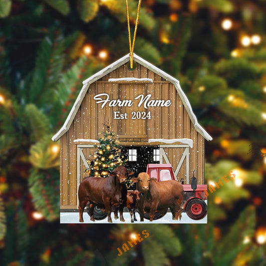 Uni Beefmaster Christmas Ranch Custom Shape Acrylic Ornament
