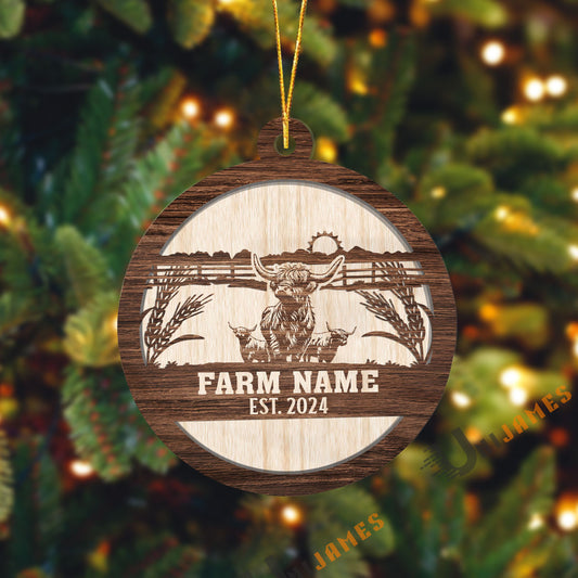 Uni Highland Sunshine Field Wooden Pattern Custom Shape Acrylic Ornament