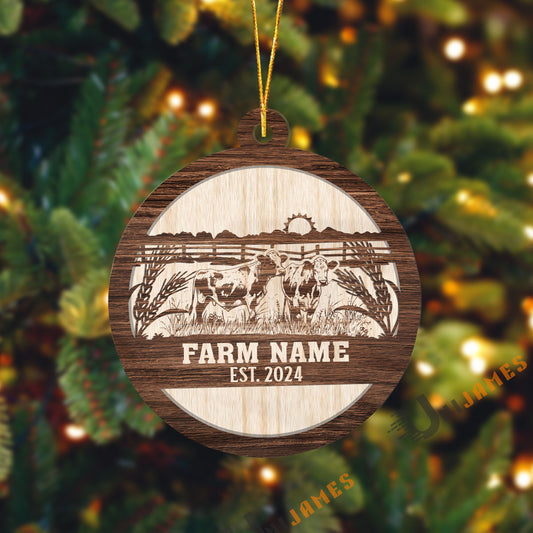 Uni Charolais Sunshine Field Wooden Pattern Custom Shape Acrylic Ornament