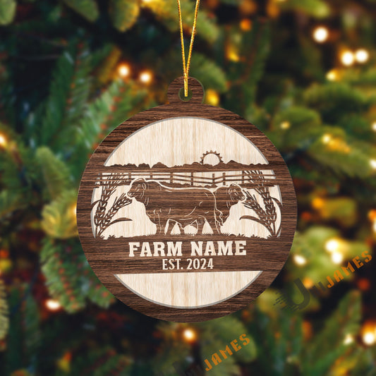 Uni Beefmaster Sunshine Field Wooden Pattern Custom Shape Acrylic Ornament