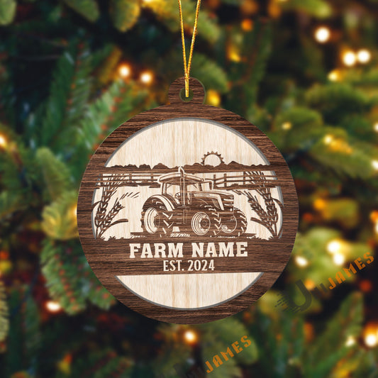 Uni Tractor Sunshine Field Wooden Pattern Custom Shape Acrylic Ornament