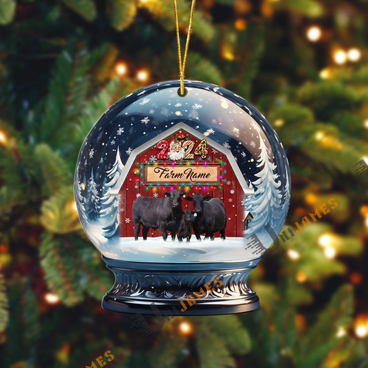 Uni Angus Christmas Snowball Farm Custom Shape Acrylic Ornament