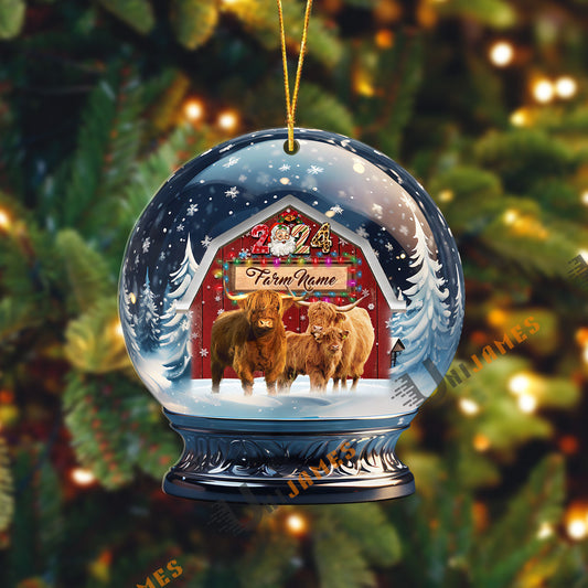 Uni Highland Christmas Snowball Farm Custom Shape Acrylic Ornament