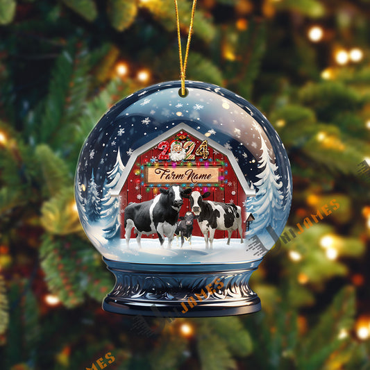 Uni Holstein Christmas Snowball Farm Custom Shape Acrylic Ornament