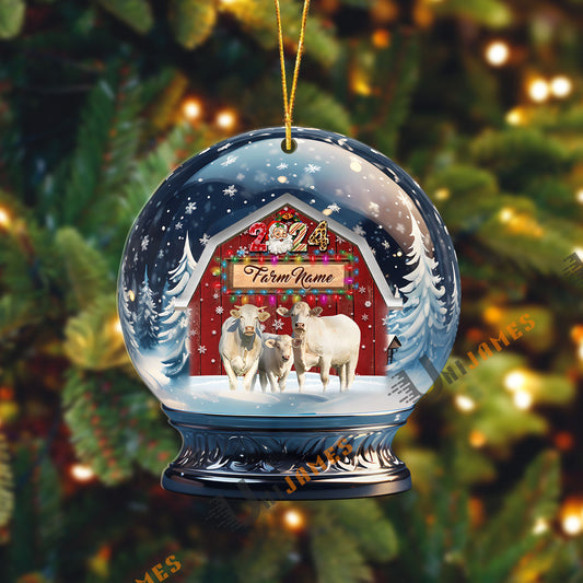 Uni Charolais Christmas Snowball Farm Custom Shape Acrylic Ornament