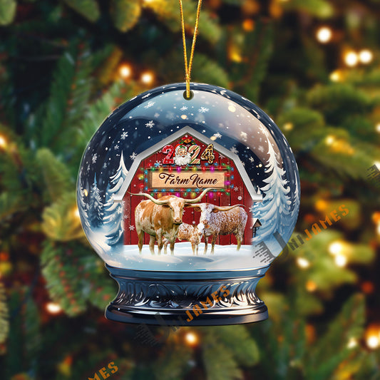 Uni Texas Longhorn Christmas Snowball Farm Custom Shape Acrylic Ornament