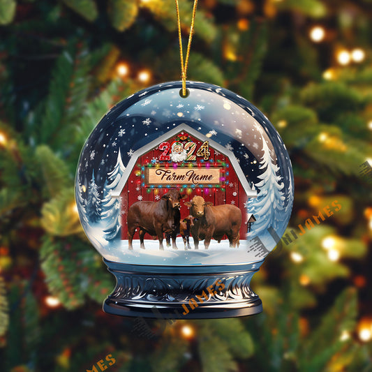 Uni Beefmaster Christmas Snowball Farm Custom Shape Acrylic Ornament