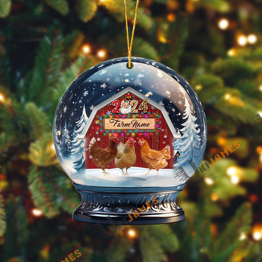 Uni Chicken Christmas Snowball Farm Custom Shape Acrylic Ornament