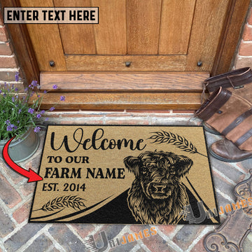 Uni Belted Galloway Peekaboo Custom Farm Name Custom Year Coir Doormat