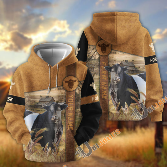 Uni Belted Galloway Customize Name, Farm Name Brown Pattern Hoodie