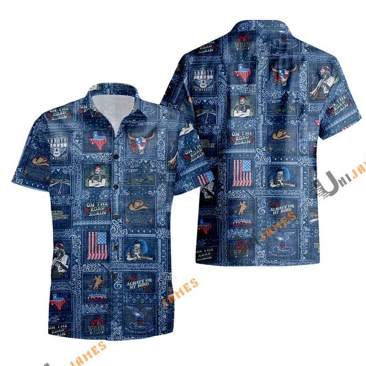 UniJames Willie Nelson American Icon - Navy Short Sleeve Hawaiian Shirt