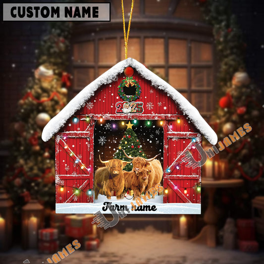 Uni Personalized Highland Christmas Barn Ornament – Custom Farm Name 2025