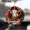 Uni Personalized Farm Name Merry Texas Long Horn Farm Plaid Ornament