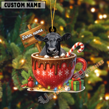 Uni Personalized Black Angus Moo-ry Christmas Cocoa Mug Acrylic Ornament