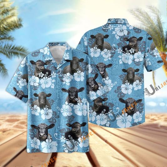 Uni Black Angus Tribal Flowers Hawaiian Shirt