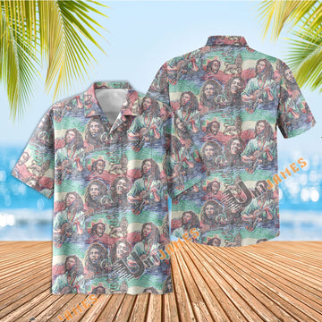 UniJames BOB MARLEY Tuff Gong - Black Short Sleeve Hawaiian Shirt