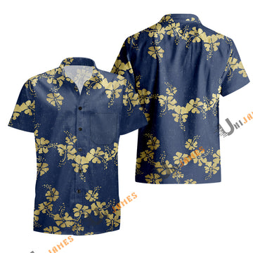 UniJames 50th State Flower - Dress Blues Short Sleeve Hawaiian Shirt