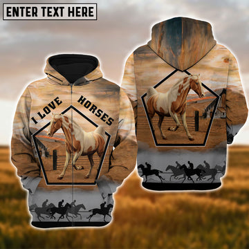 Uni I Love Horse 3D Hoodie