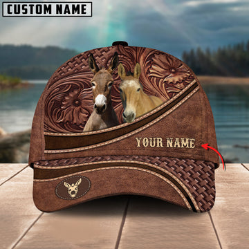 Uni Mule Brown Carving Leather Pattern Personalized Name Cap